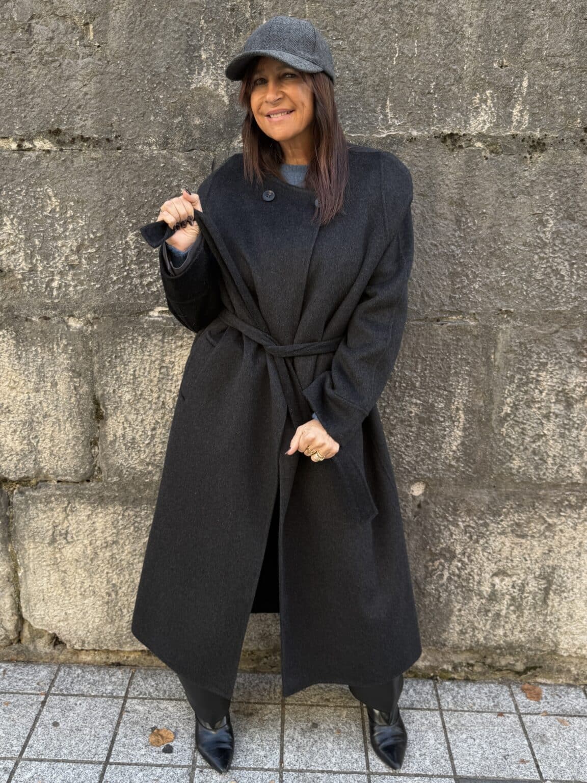 manteau long col rond gris anthracite souvenir