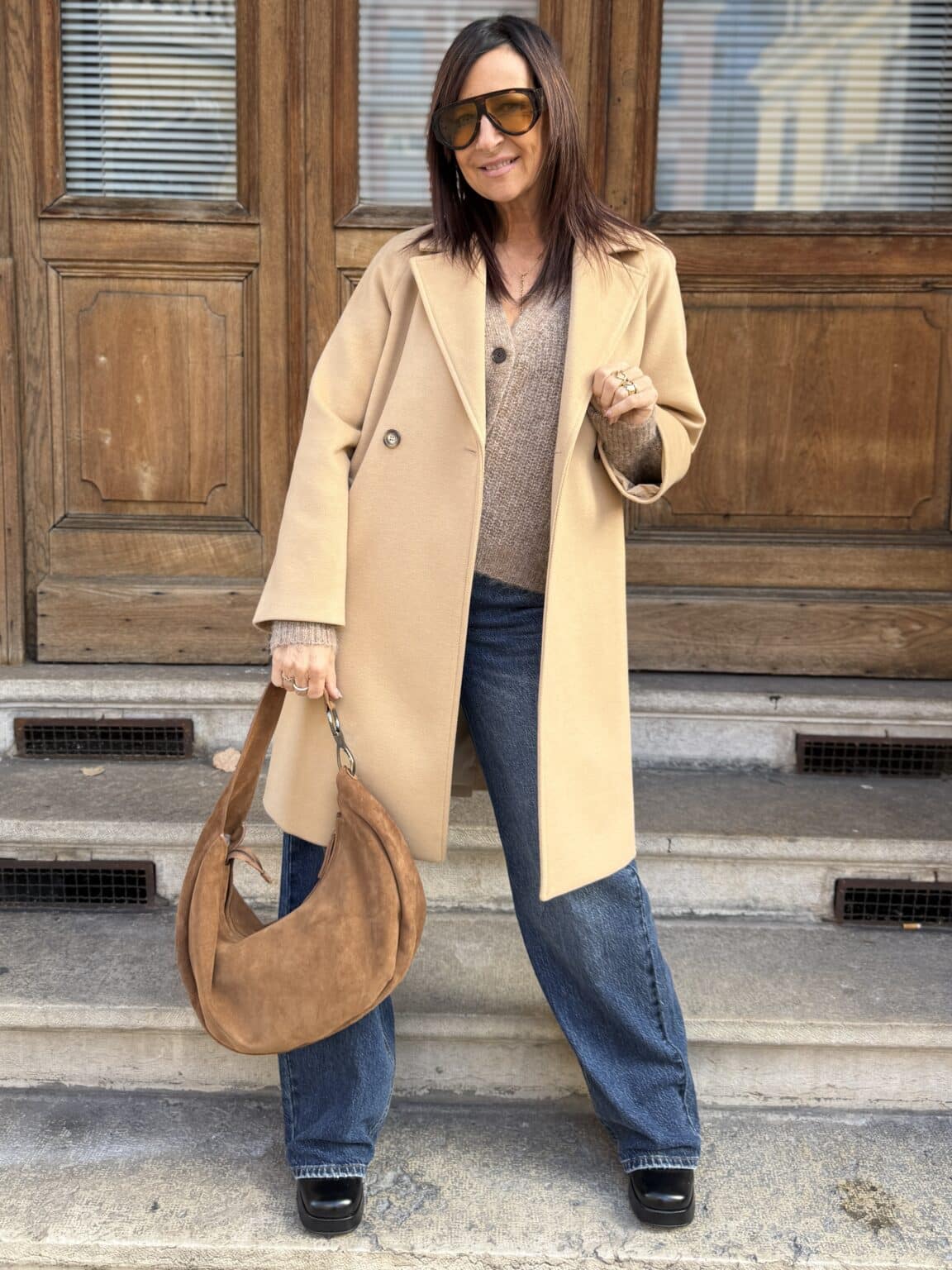 manteau mi long ample col tailleur camel imperial (jade)