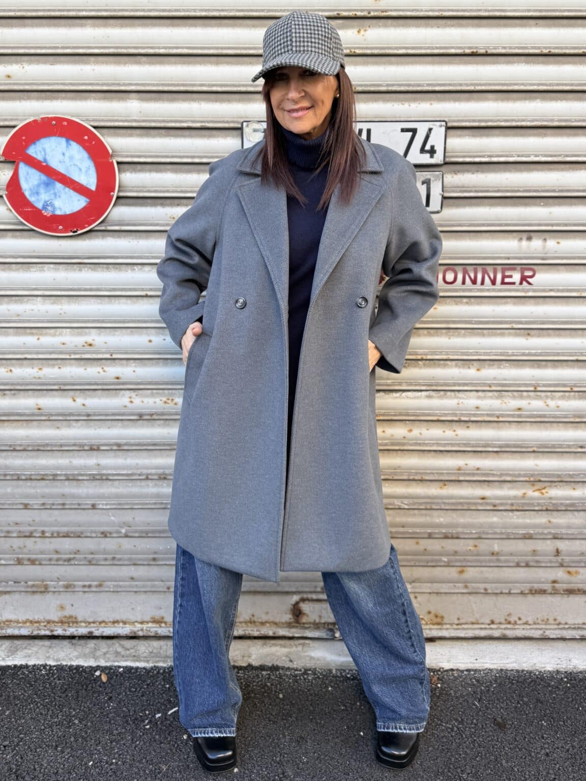 manteau mi long ample col tailleur gris sombre imperial (jade)