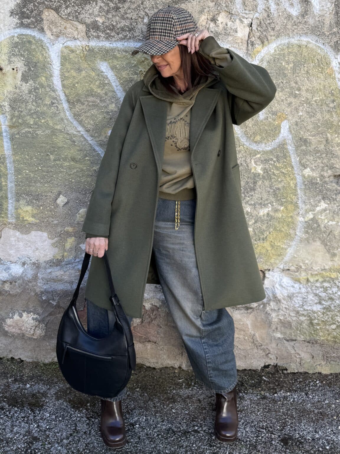 manteau mi long ample col tailleur vert militaire imperial (jade)