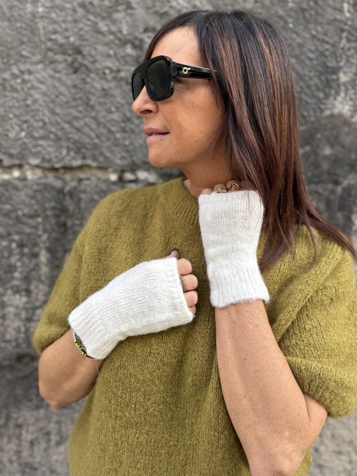 mitaines courtes en baby alpaga blanc