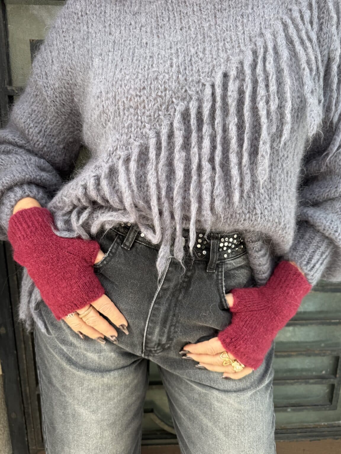 mitaines courtes en baby alpaga burgundy