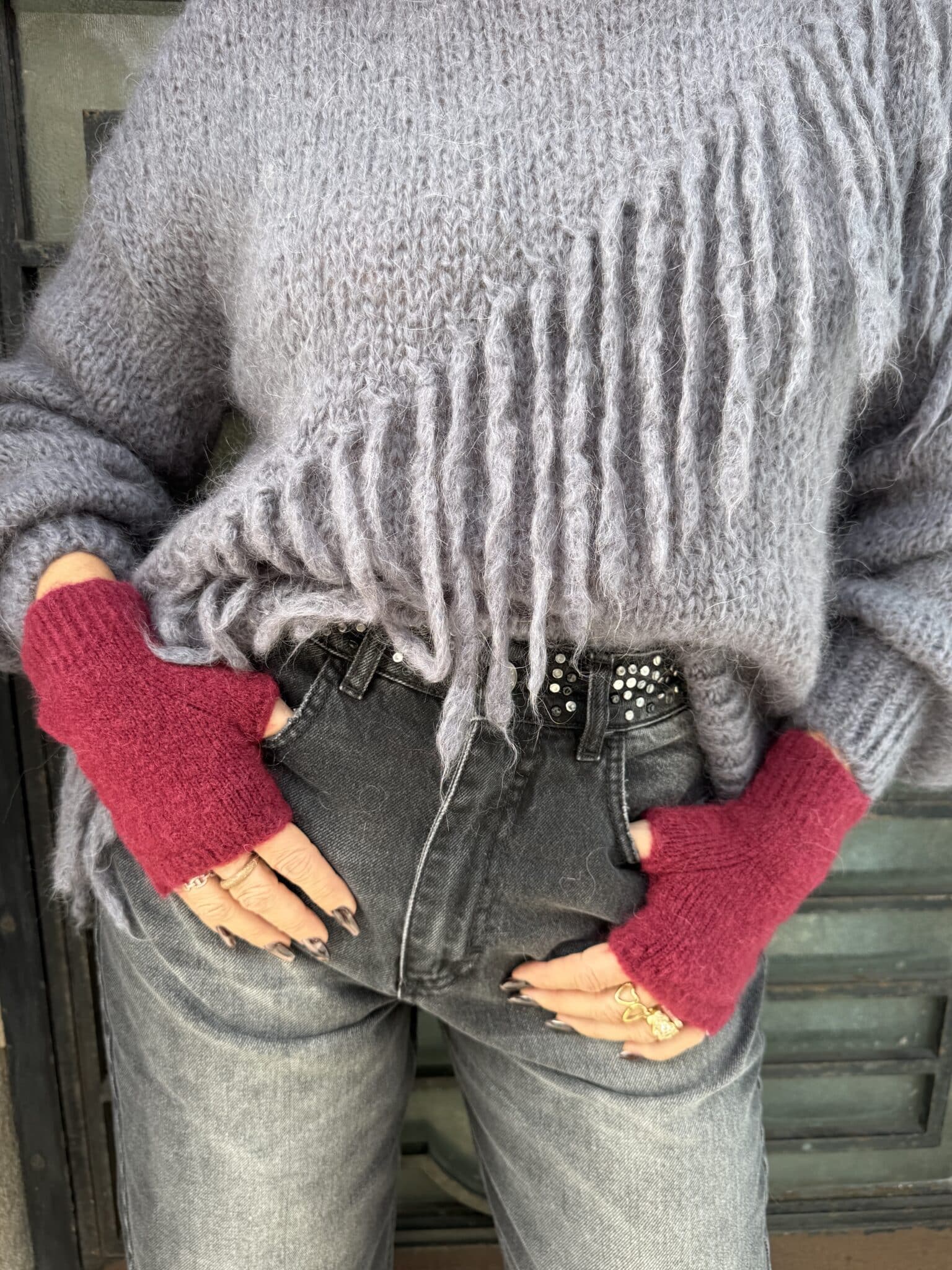 mitaines courtes en baby alpaga burgundy