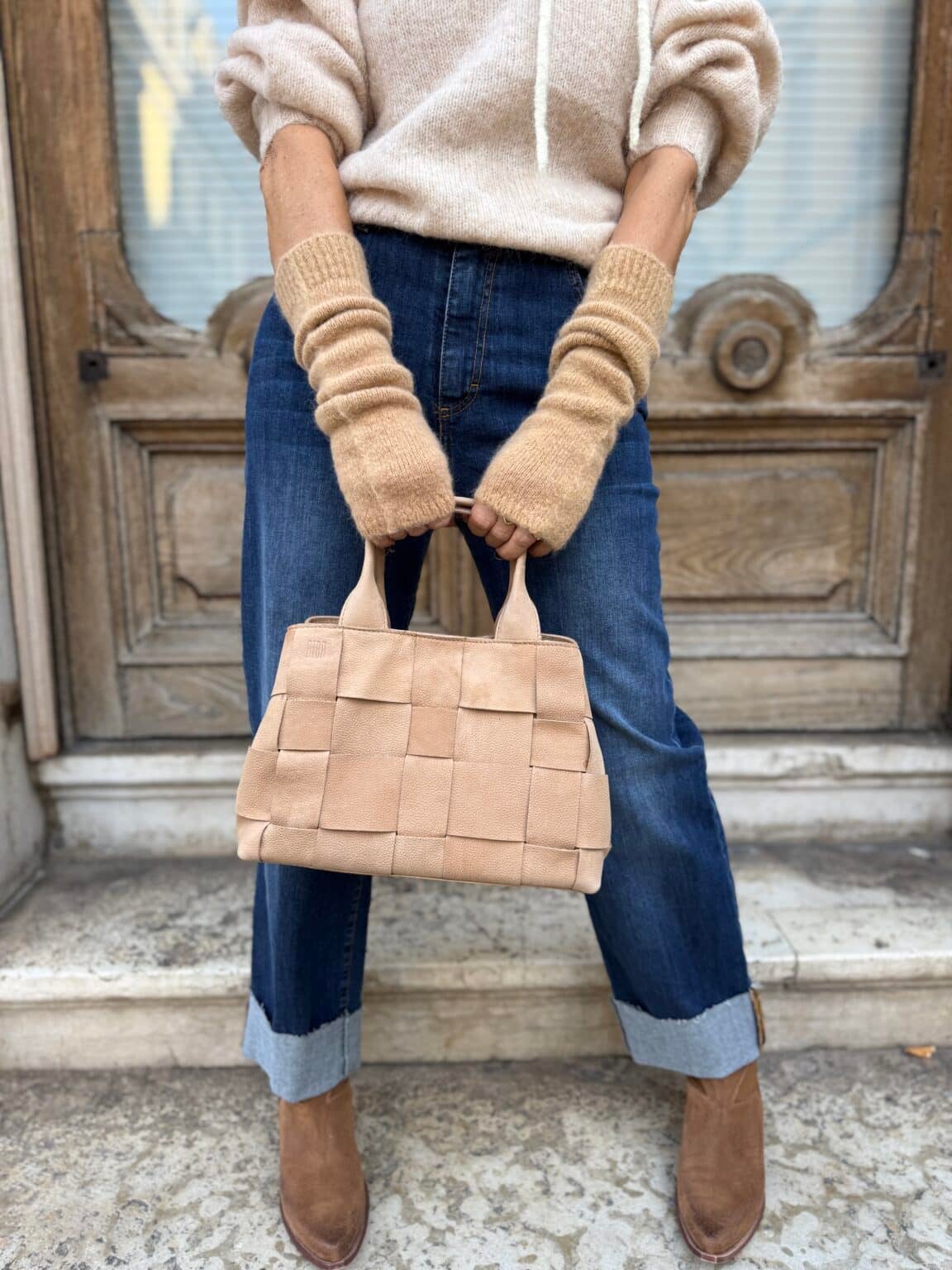mitaines longues en baby alpaga camel