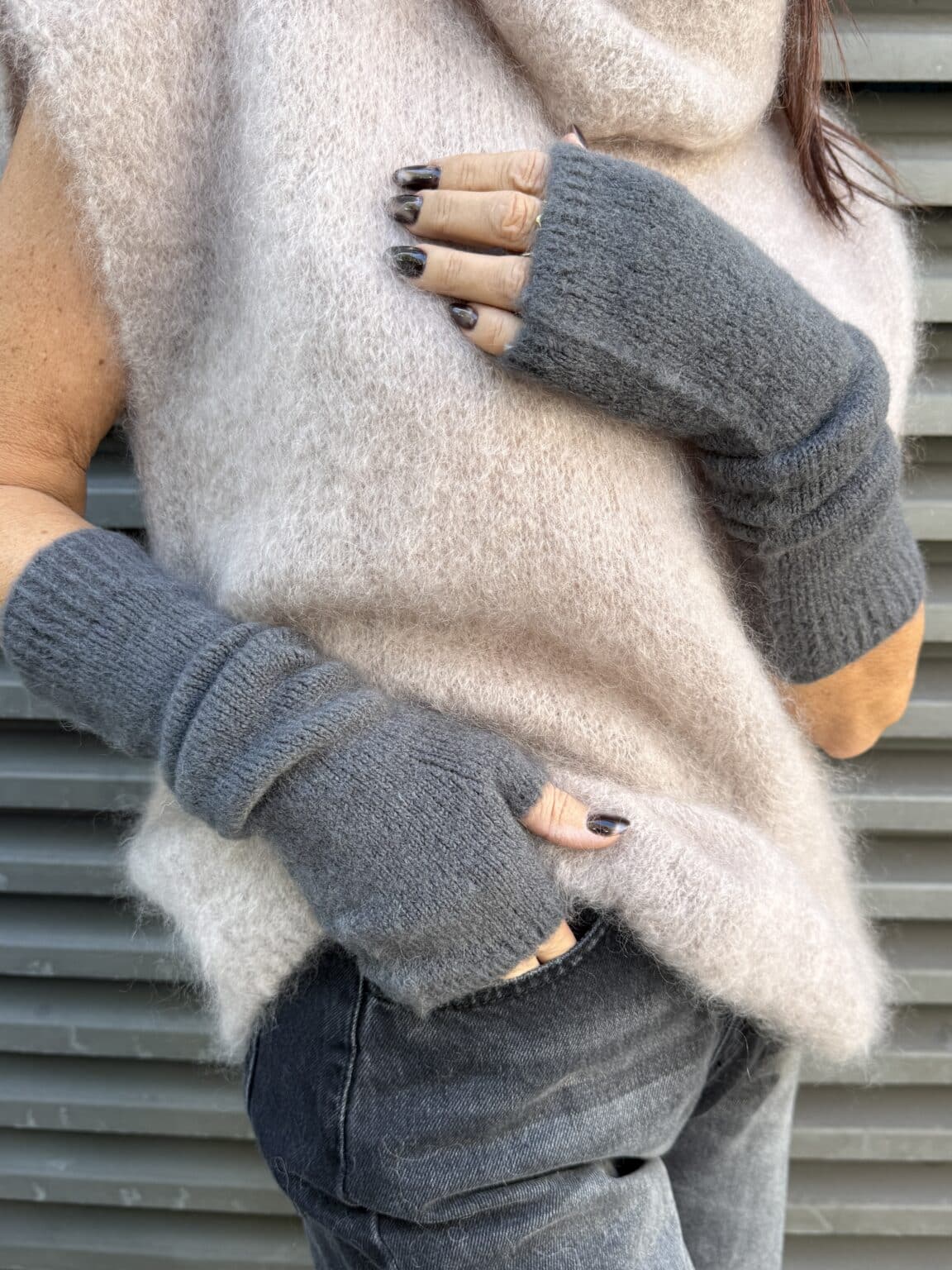 mitaines longues en baby alpaga gris