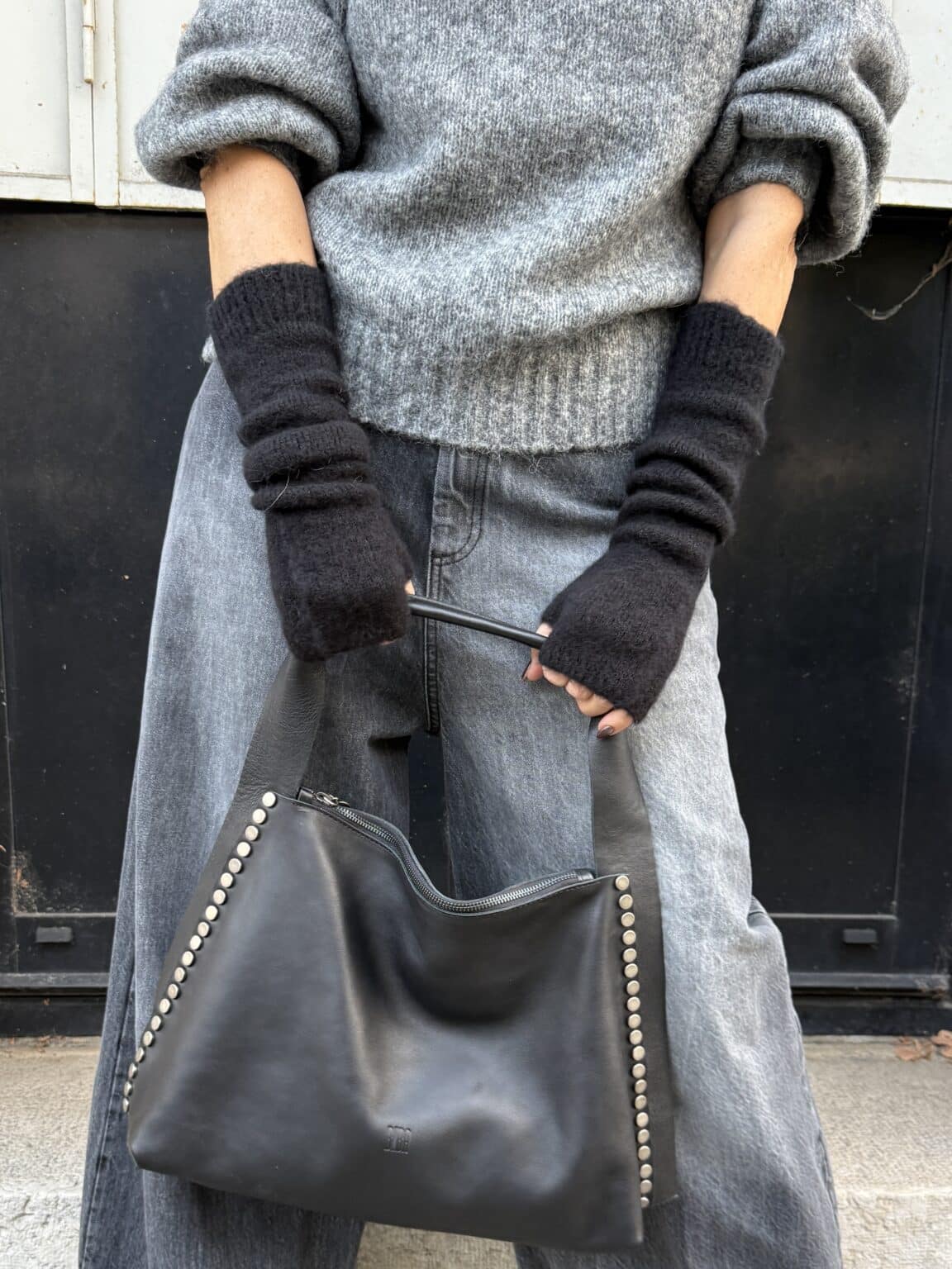 mitaines longues en baby alpaga noir