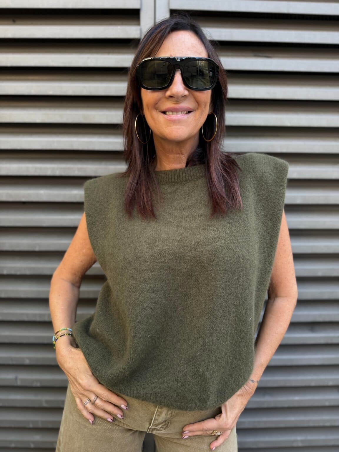pull sans manches maille vert foncé meme road (ted)