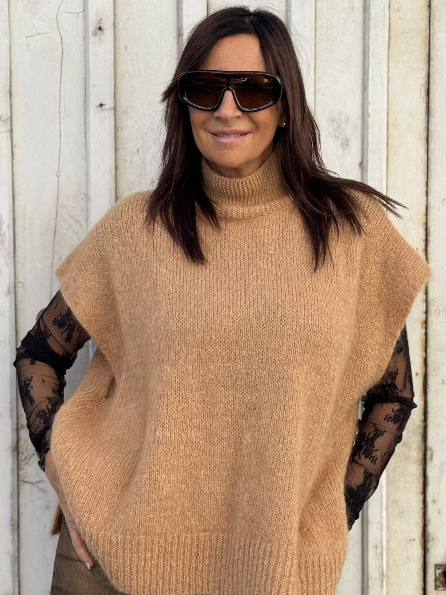 Pull sans manches col montant caramel MEME ROAD