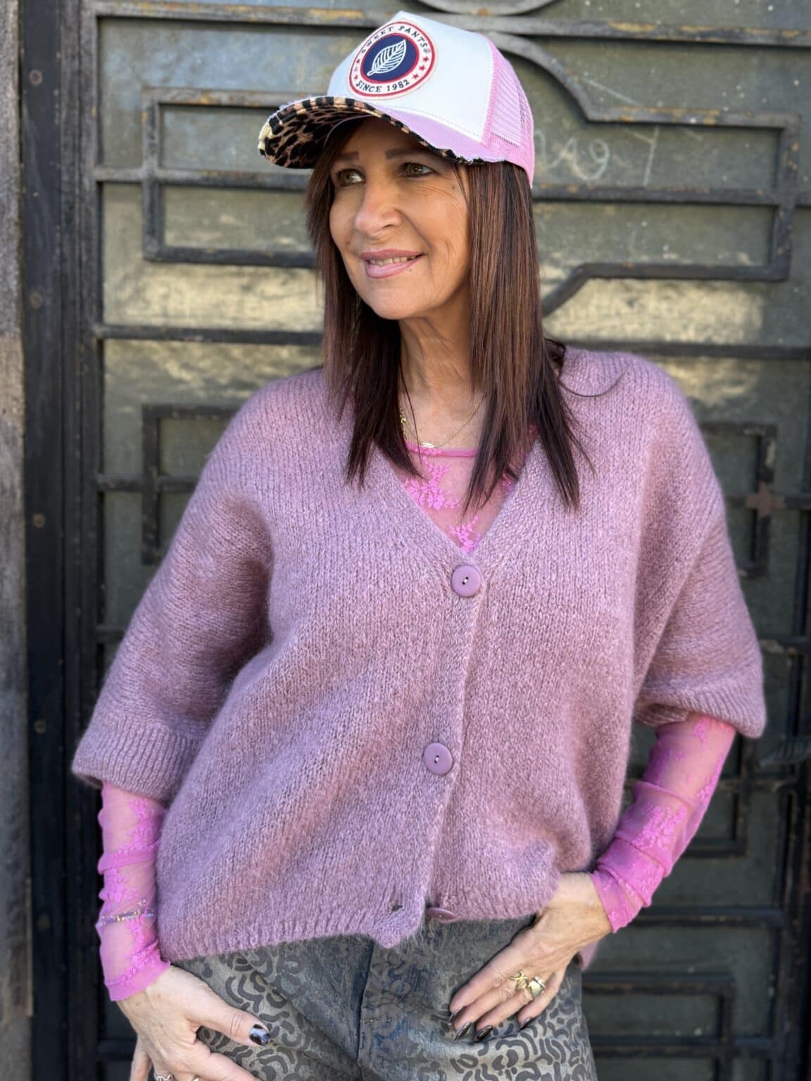 gilet en maille rose meme road (ted)