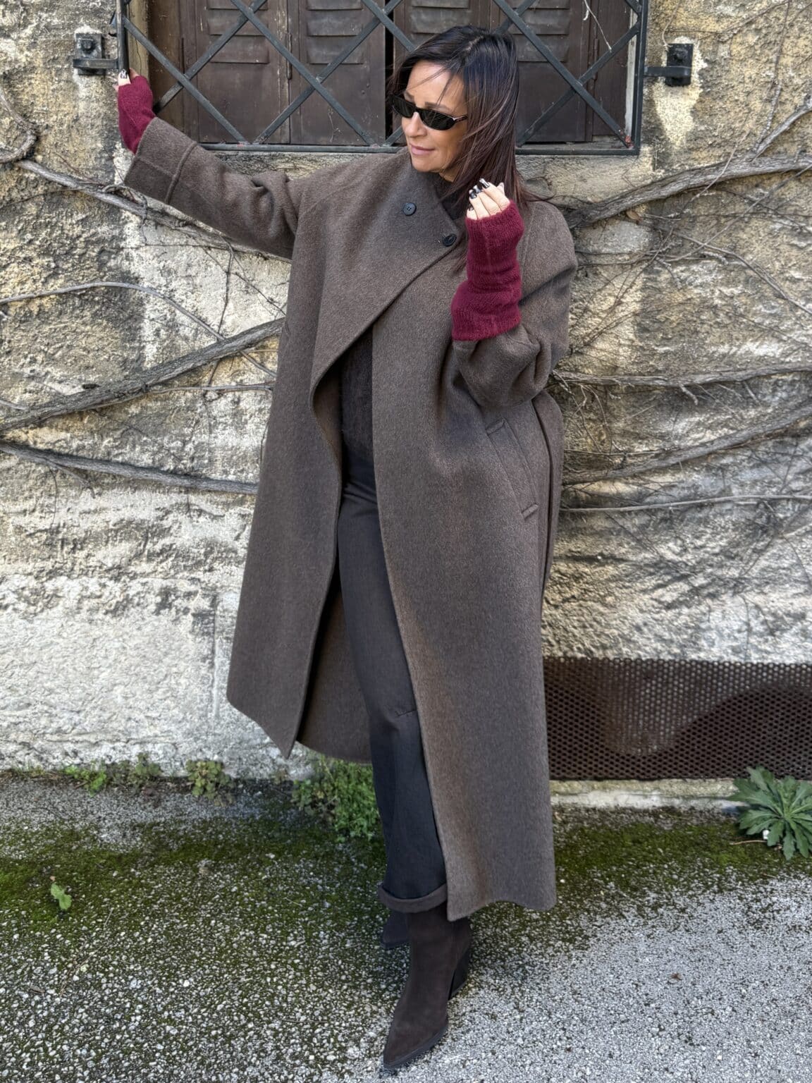 manteau long col rond marron chocolat souvenir (jade)