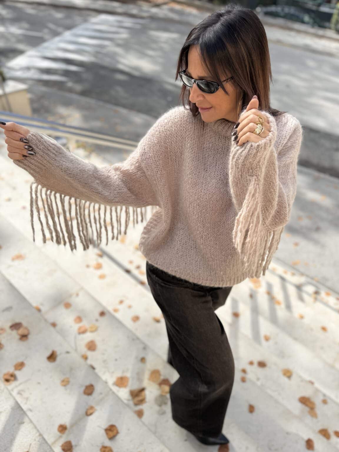 pull maille beige à franges meme road (ted)