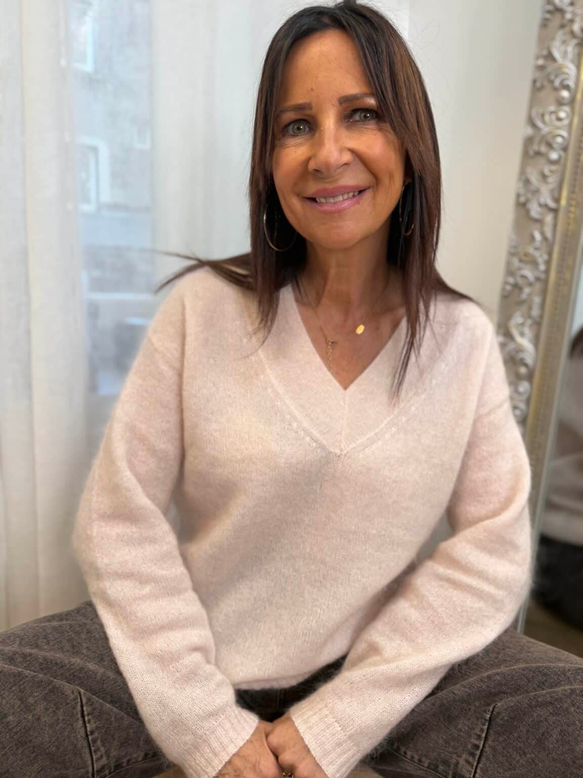 pull oversize en mohair col v nude grace et mila
