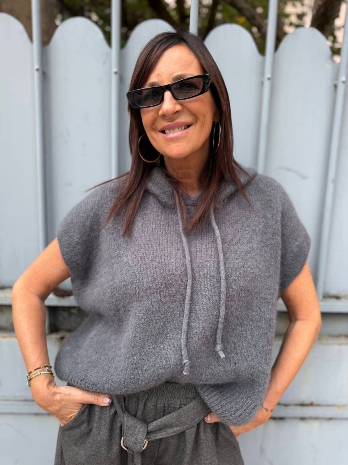 pull sans manches à capuche maille gris philia loft (maina)