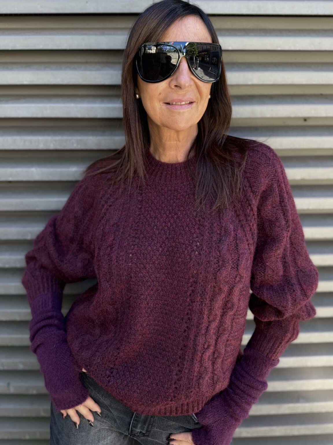 pull torsadé ample col rond aubergine grace et mila