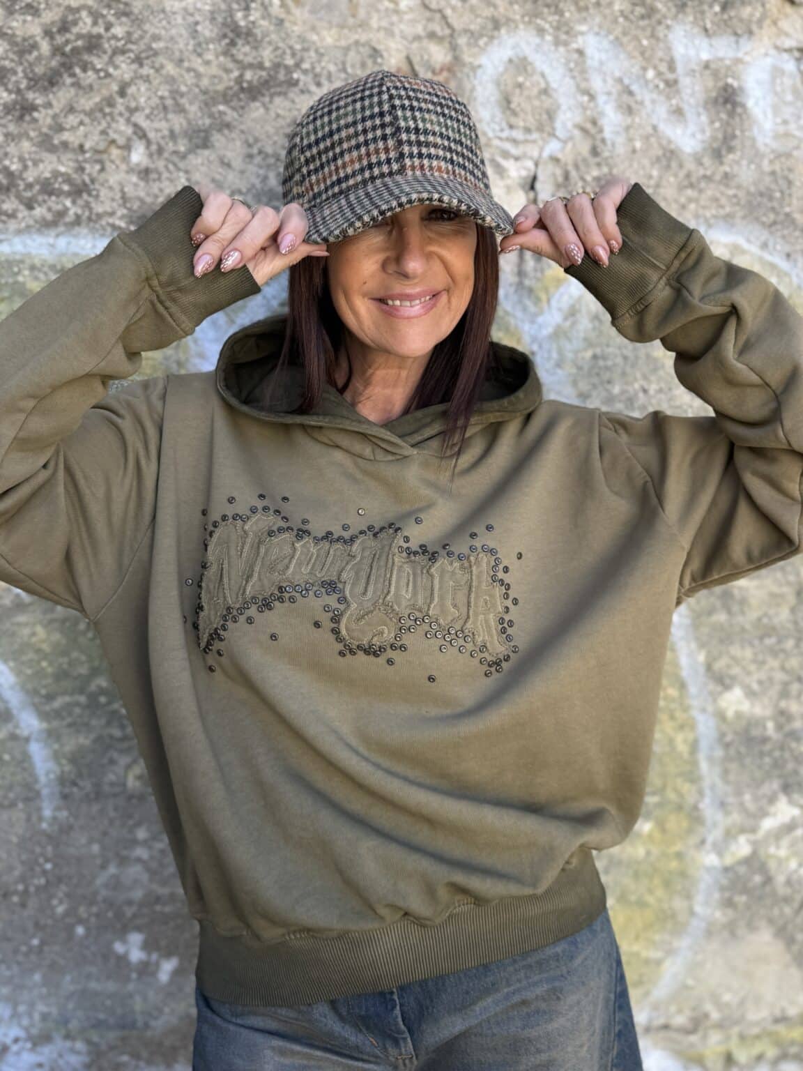 sweat à capuche imprimé kaki souvenir