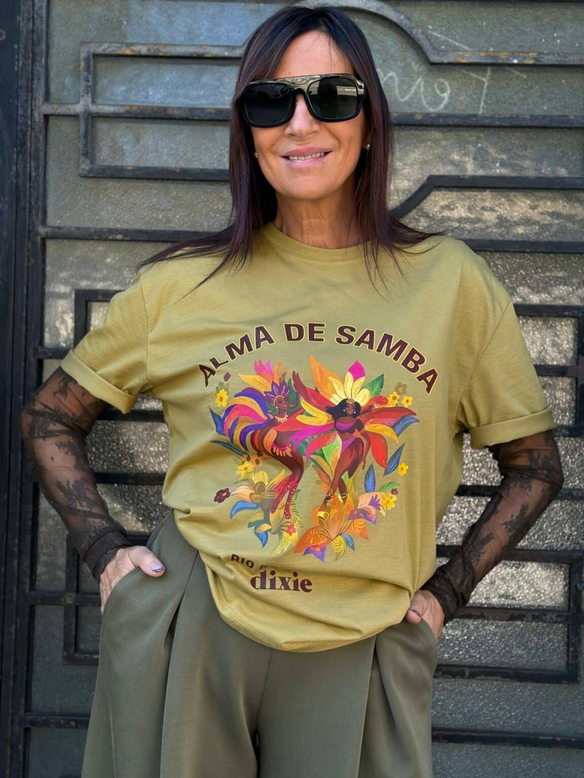 t shirt kaki imprimé "alma de samba" dixie