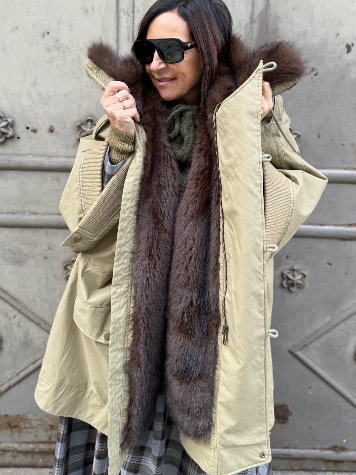 u330b001a manteau parka kaki long col fausse fourrure dixie (maina)