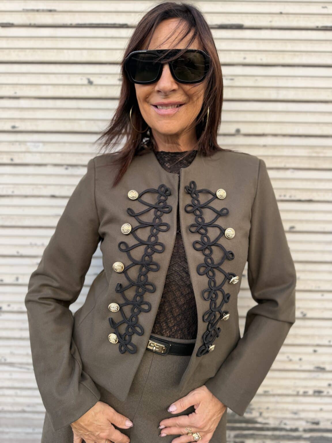 veste col rond passementerie kaki kikisix