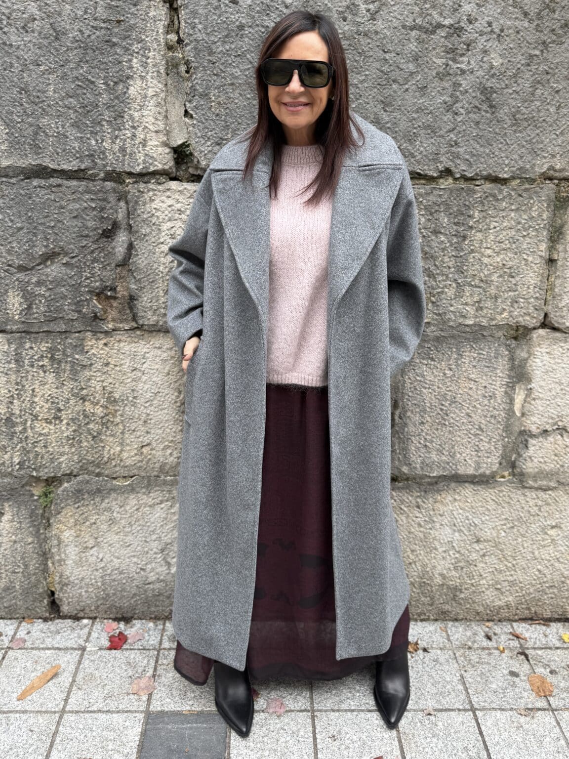 manteau long col tailleur gris chiné souvenir (jade) (copie)