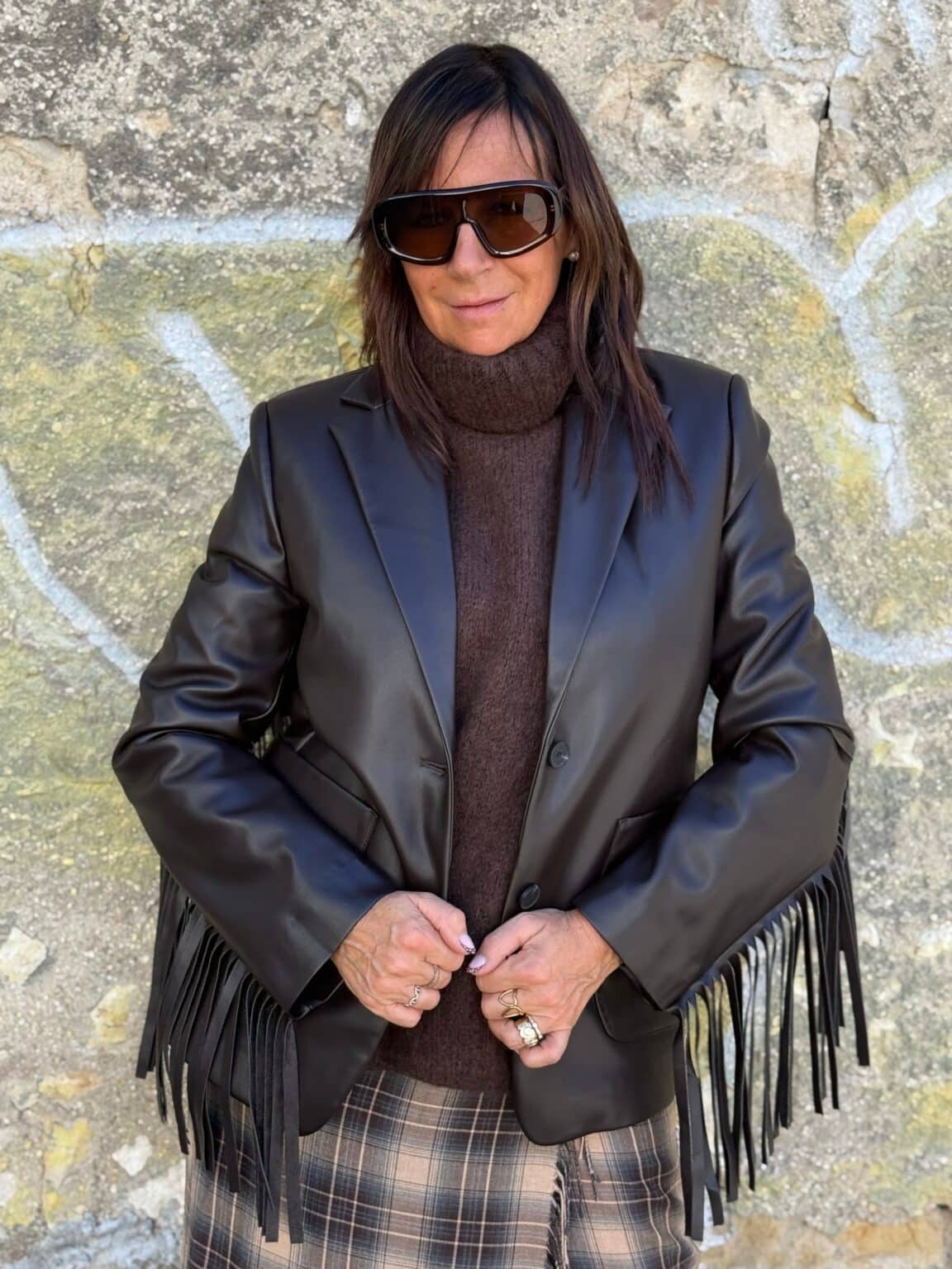 veste blazer effet cuir chocolat souvenir (delph)