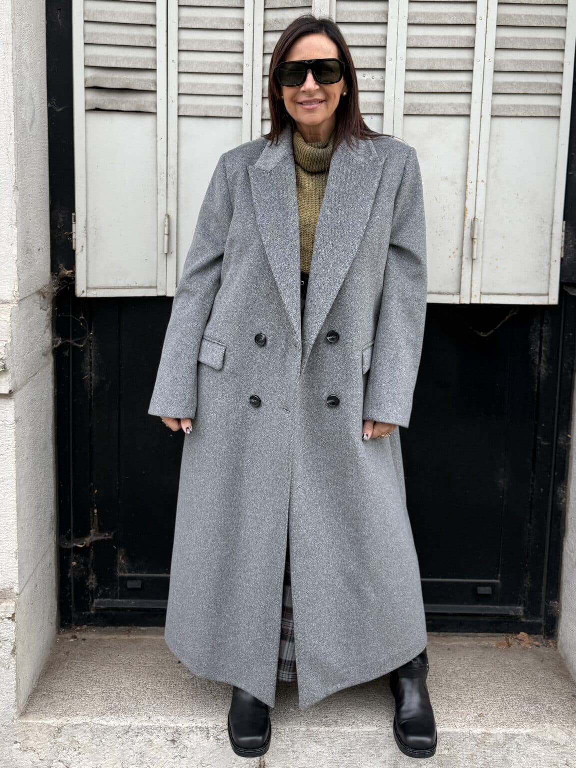 manteau long gris chiné col à revers cranté souvenir (jade)