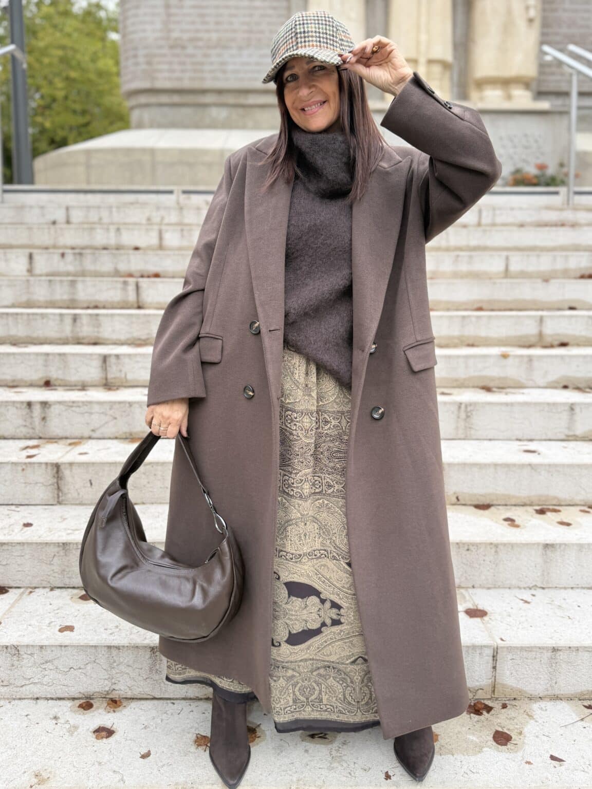 manteau long marron chocolat col à revers cranté souvenir (jade)