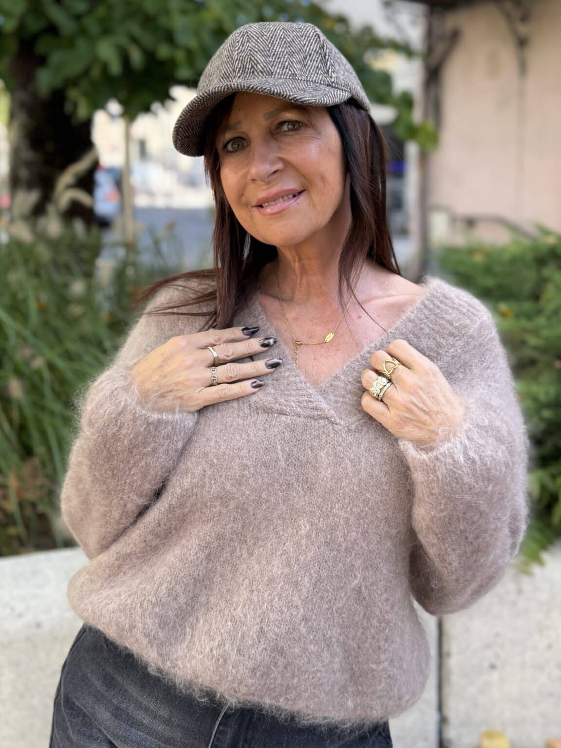 pull maille taupe col v souvenir